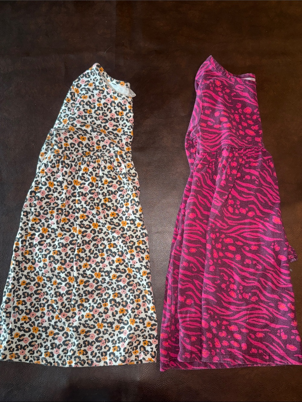 Two Girls' Animal Print Dresses - Pink & White Leopard long sleeve